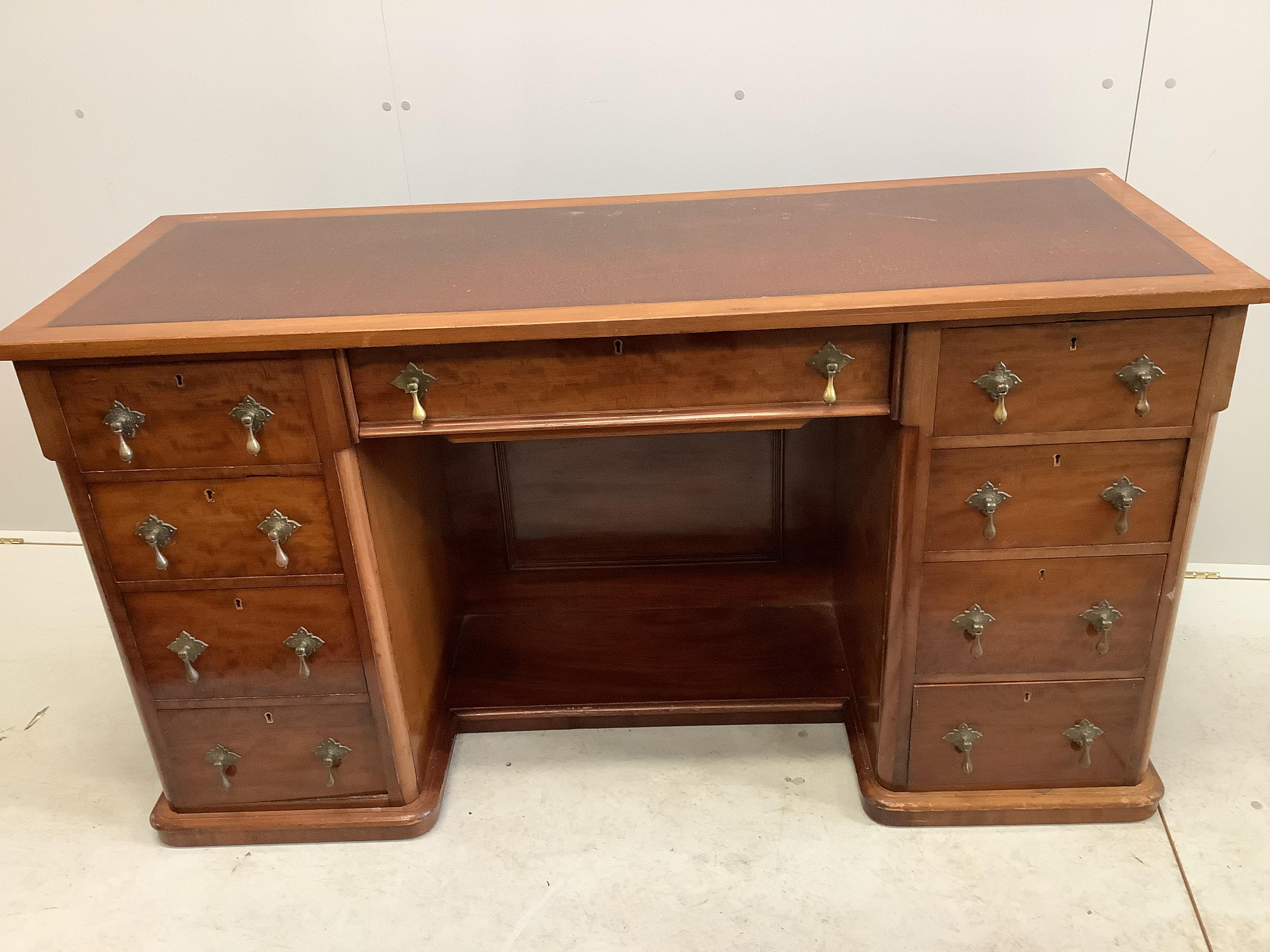 A late Victorian mahogany kneehole writing desk, adapted, width 146cm, depth 55cm, height 79cm